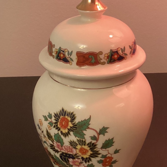 Sadler Ginger Jar & Matching Covered Trinket Dish Oriental Floral 24K Gold Trim - Picture 3 of 12